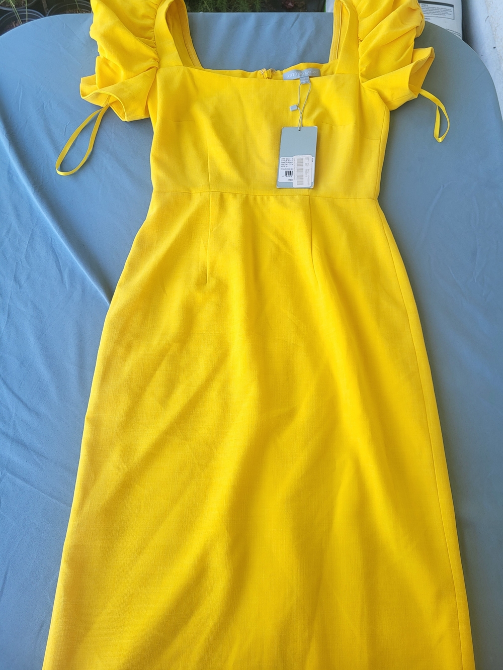 ANTONIO MELANI Bright Yellow Midi Dress with Puff Sleeves
